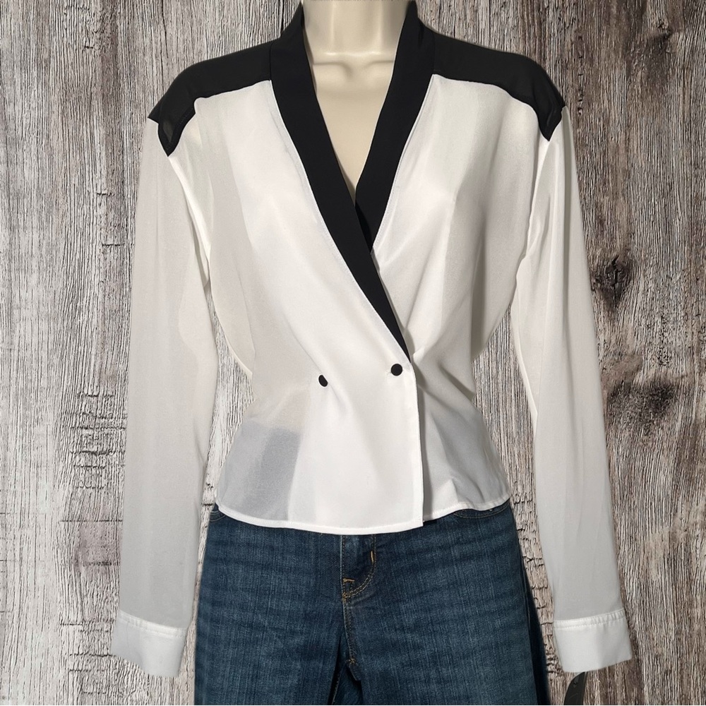 Mossimo - Black White Long Sleeve Front Button Blouse Shirt Size XS